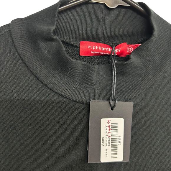 nPhilanthropy Black Mock Neck Sweatshirt Dress XS NWT Minimalist Athleisure Luxe - Picture 7 of 12